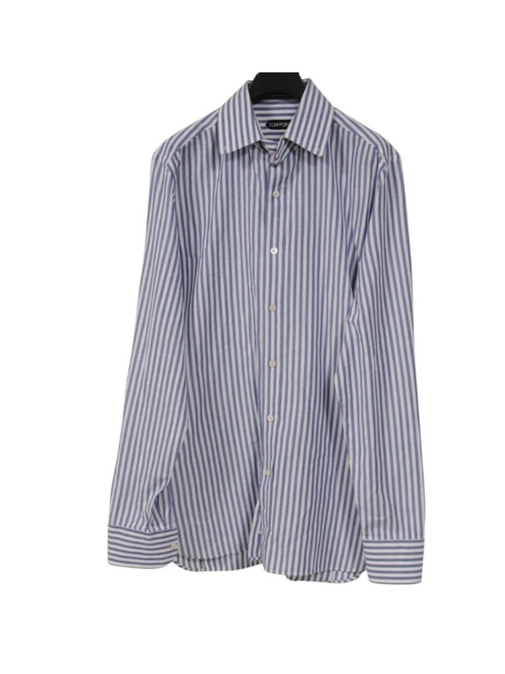 Tom Ford Striped Button Down Dress Shirt 42 16.5 Blue White Cotton Cuff Link